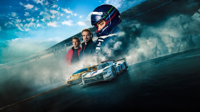 Gran Turismo Movie Poster with Racers and Cars