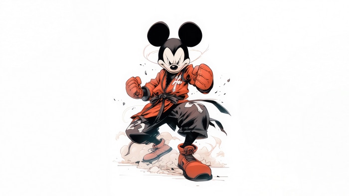 Mickey Mouse in a martial arts pose