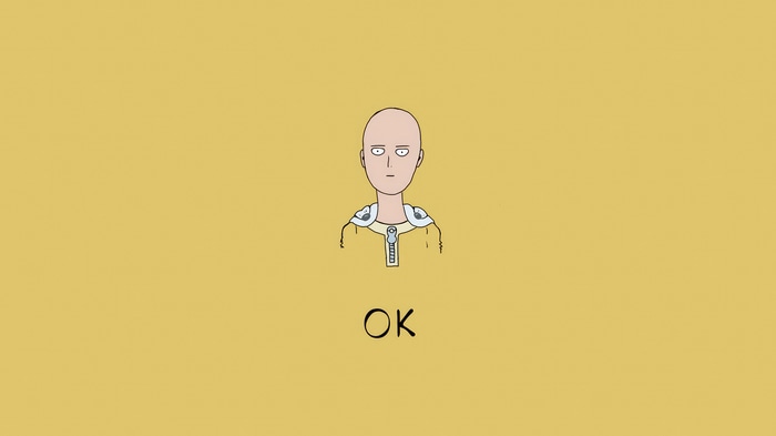 Saitama from One Punch Man with OK text