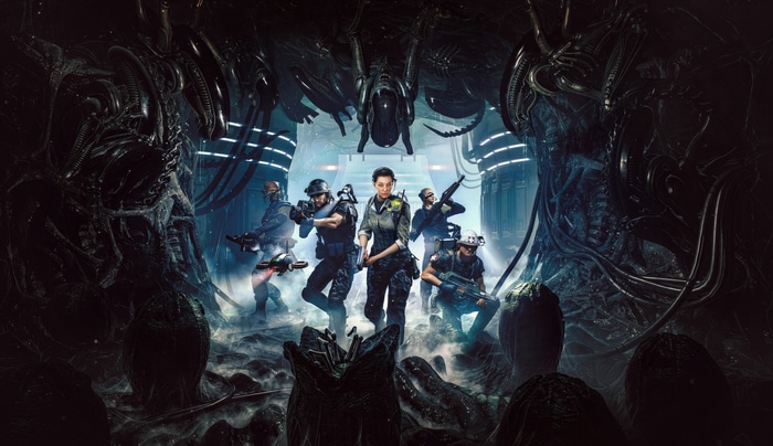 Aliens Dark Descent soldiers in alien hive
