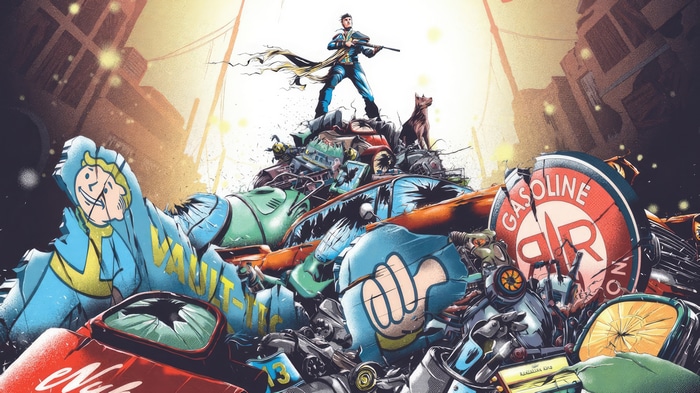 Fallout artwork with Vault Boy and a survivor