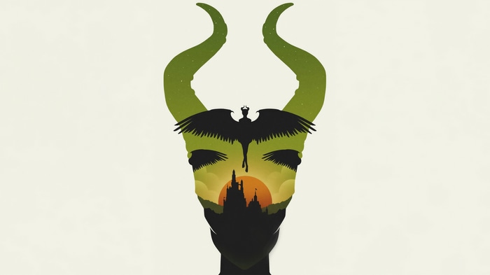 Maleficent Silhouette with Castle and Sunset