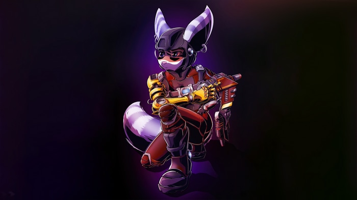 Ratchet & Clank Rift Apart character with guns