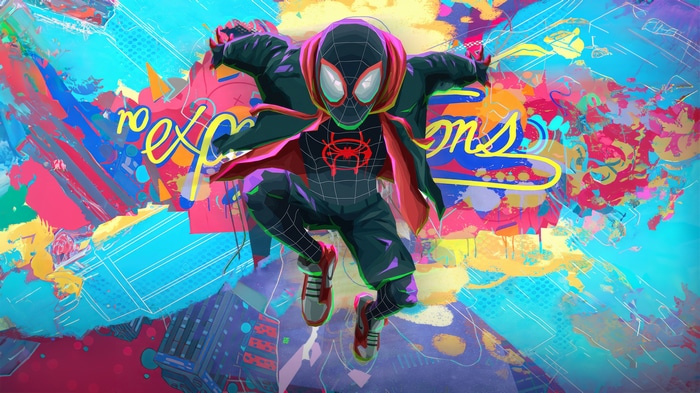 Spider-Man in front of colorful graffiti art