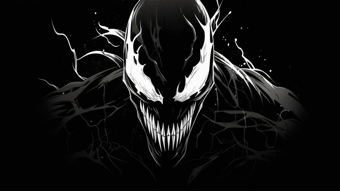 Venom in Black and White Minimalist Artwork 4K