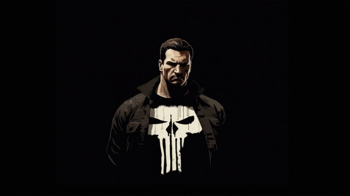 The Punisher with a skull logo on a black background