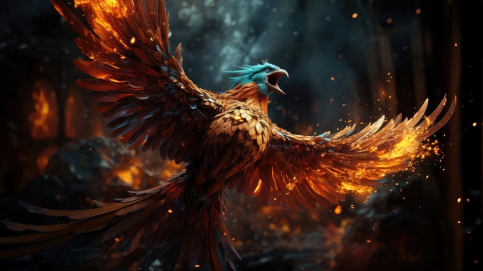 Phoenix in flames, digital art 4K
