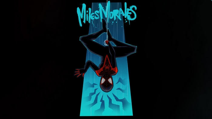 Miles Morales hanging upside down