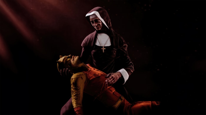 Daredevil held by a nun