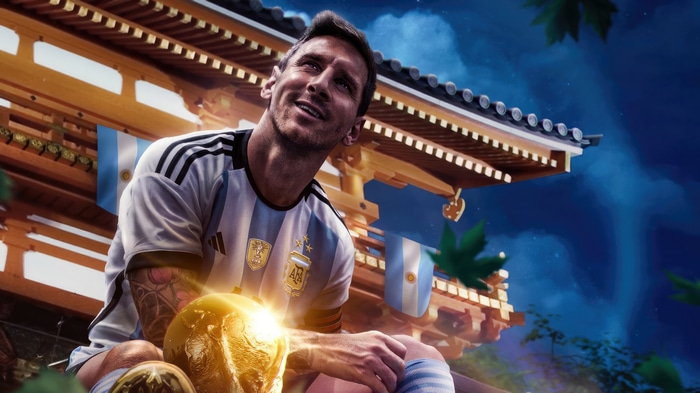 Lionel Messi with the World Cup trophy