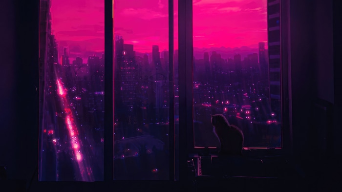 Synthwave Cat Artwork 4K