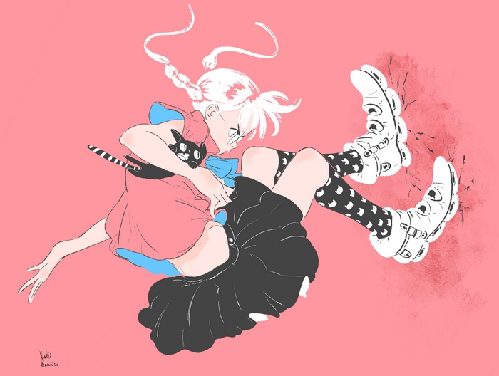 Girl with cat and roller skates