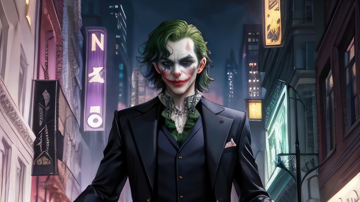 Joker in a dark city street, digital art