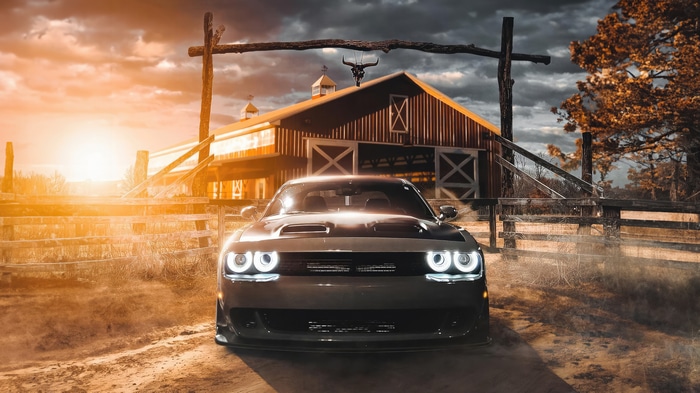 Dodge Challenger SRT Hellcat Widebody in front of a barn