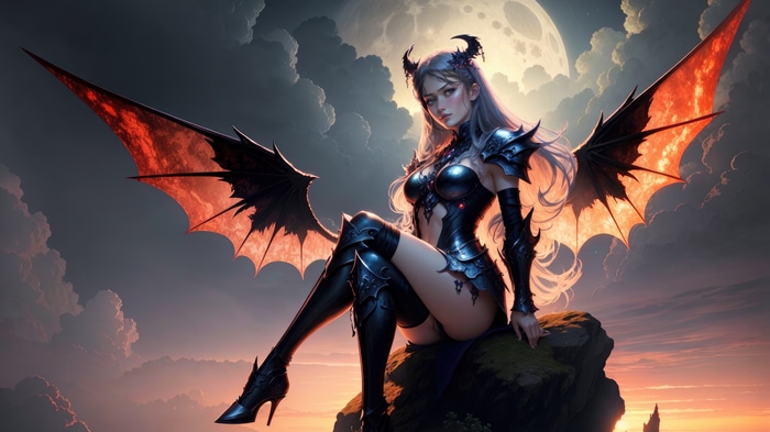 Fantasy Girl with Dragon Wings and Armor