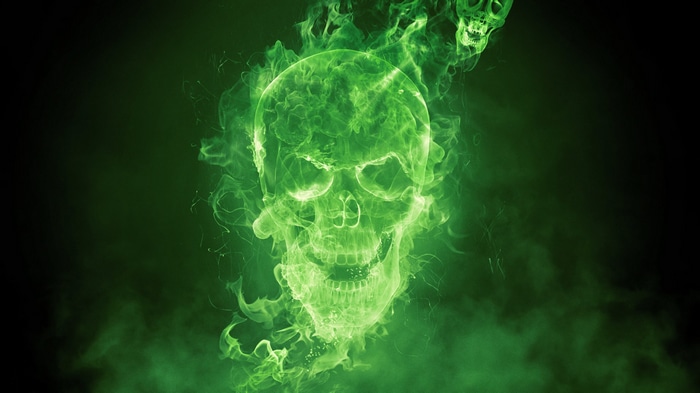 Green flaming skull 4K