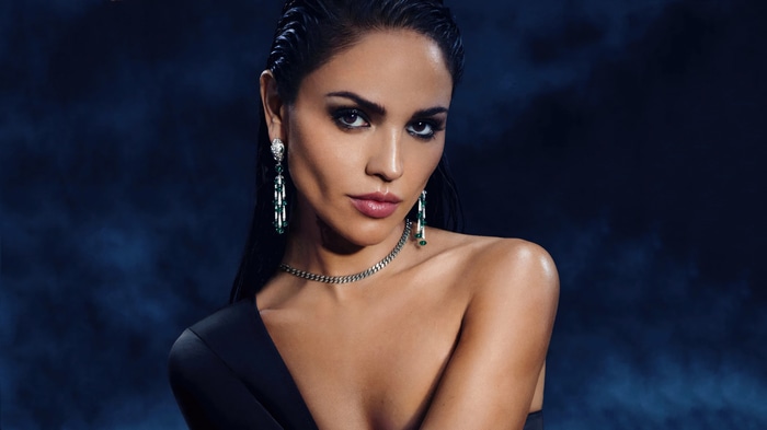 Eiza Gonzalez wearing jewelry with emeralds