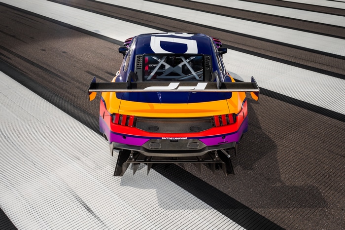 Ford Mustang GT3 race car with custom livery