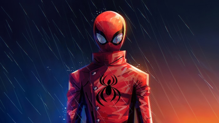Spider-Man in a Red Suit in the Rain