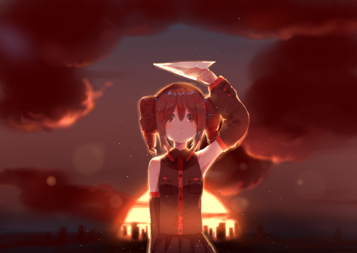 Kasane Teto at Sunset with Paper Airplane