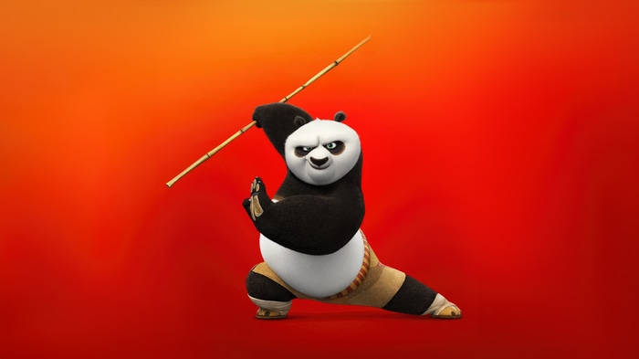 Po from Kung Fu Panda 4 holding a staff