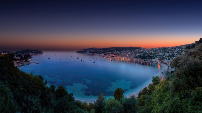 Panoramic view of a bay in France at dusk