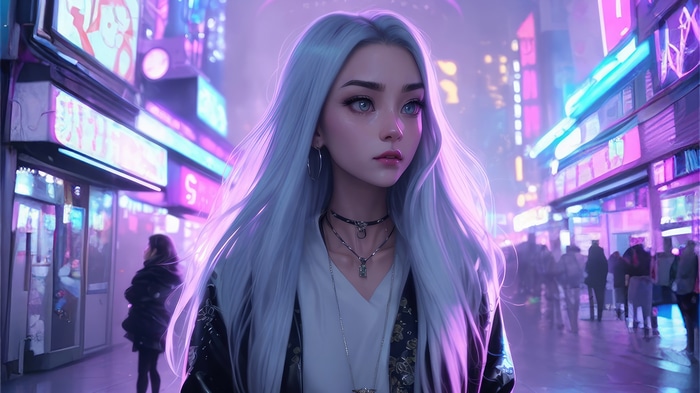 Scifi girl in neon city 4K