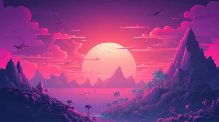 Synthwave Artwork of a Tropical Sunset