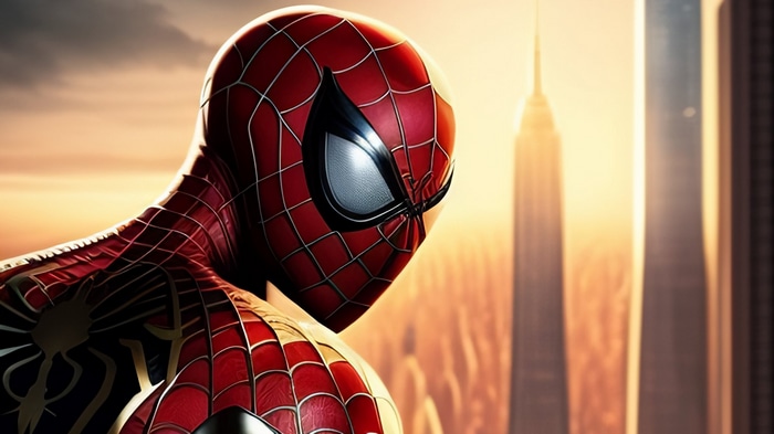 Spider-Man in front of New York City skyline