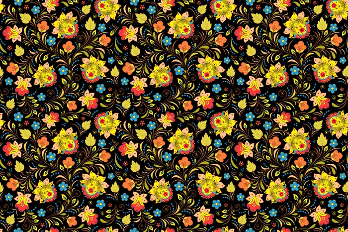 Khokhloma pattern with flowers and leaves