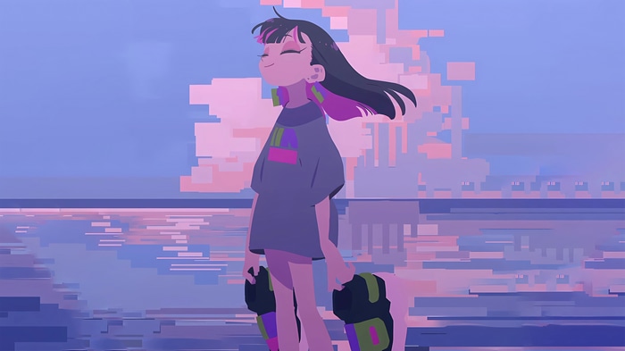 Digital art of a girl by the water
