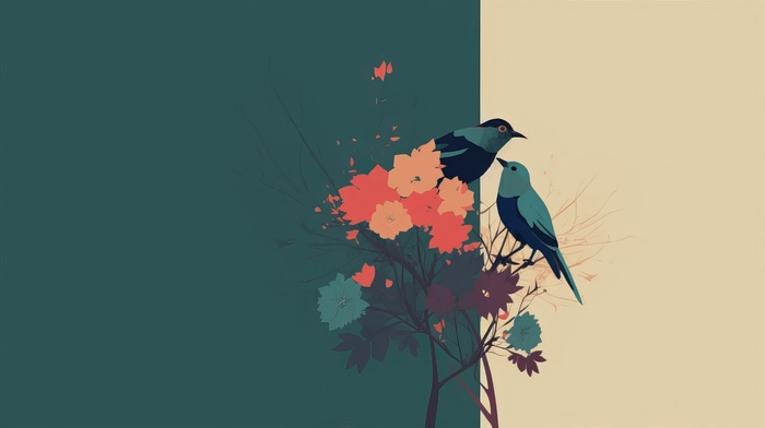 Minimalist Artwork of Two Birds on a Branch