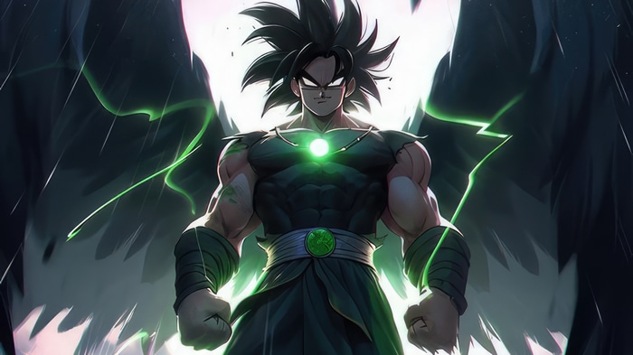 Broly with Angelic Wings and Green Aura 4K