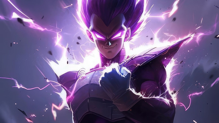 Vegeta in Ultra Ego form with purple aura