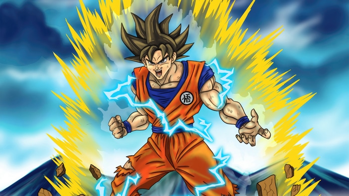 Goku in Super Saiyan form with lightning