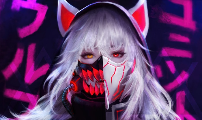 Digital Art of a Wolf-like Character with a Mask