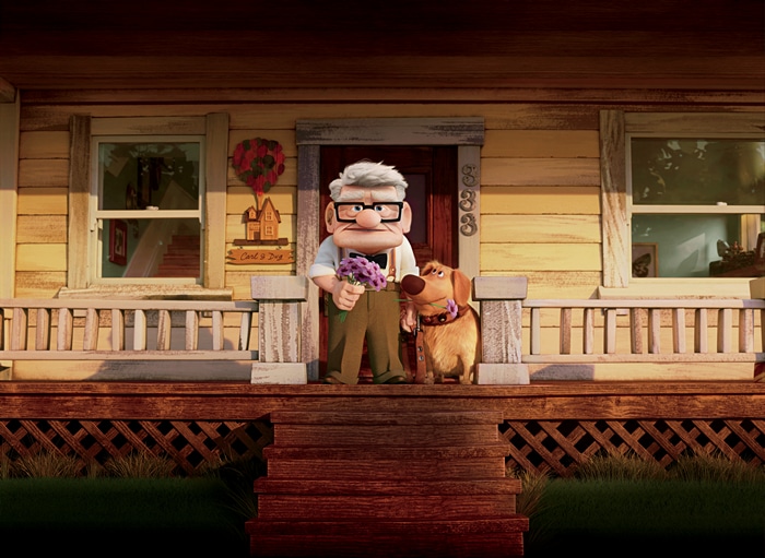 Carl and Dug from Up on the porch