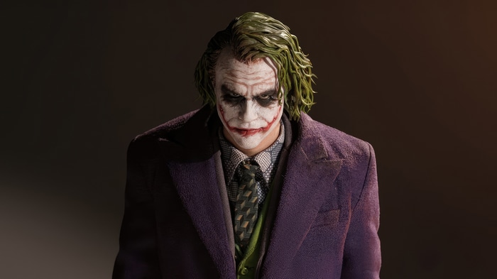 Heath Ledger's Joker in a purple suit