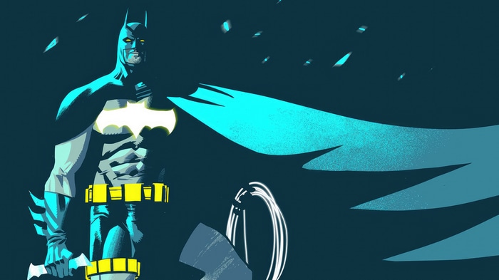 Batman Artwork with Blue Cape and Yellow Utility Belt