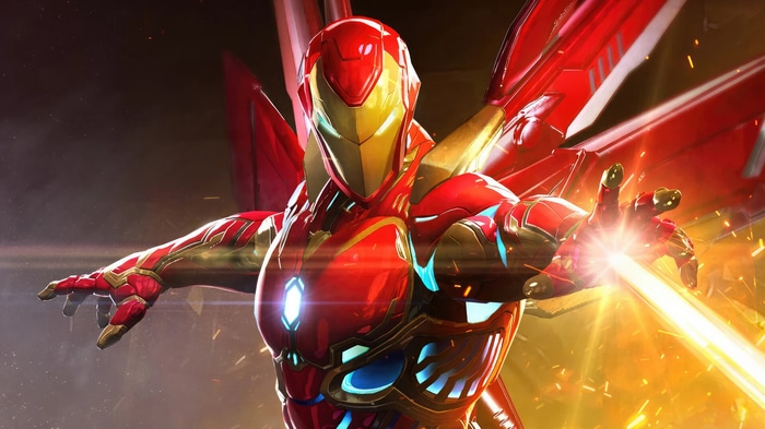 Iron Man in a red and gold suit with wings