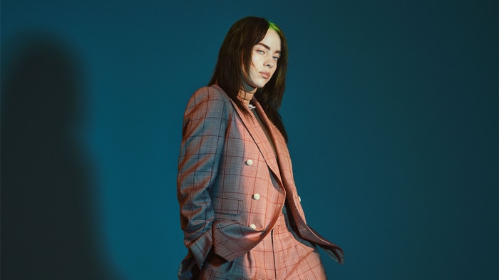 Billie Eilish in a plaid suit