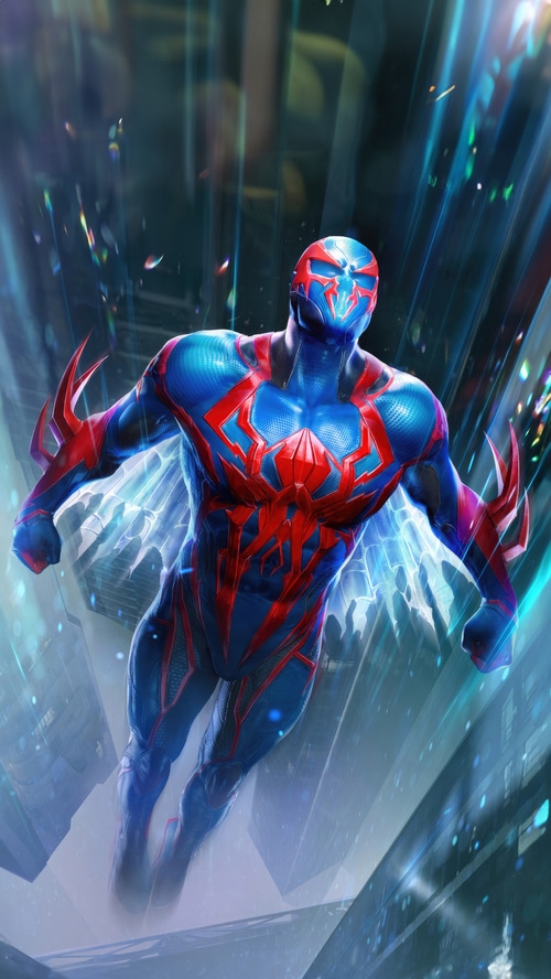 Spider-Man 2099 in a futuristic city