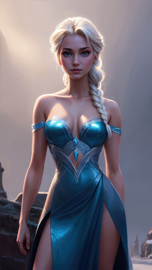 Elsa from Frozen 2 in a blue dress