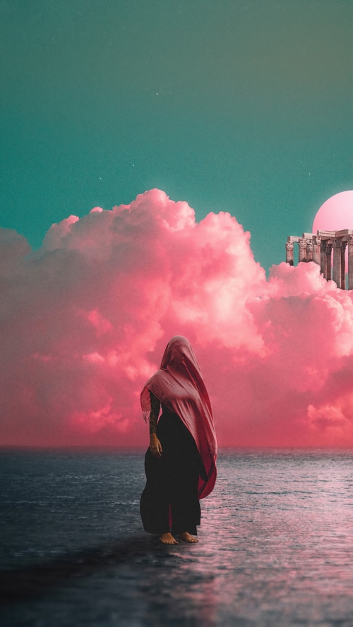 Digital Art of a Figure in Pink Fabric