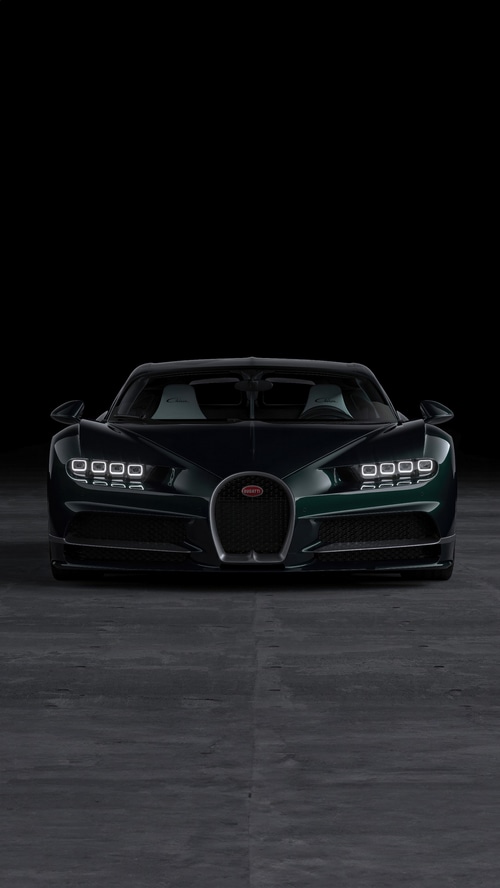 Bugatti Chiron front view on dark background