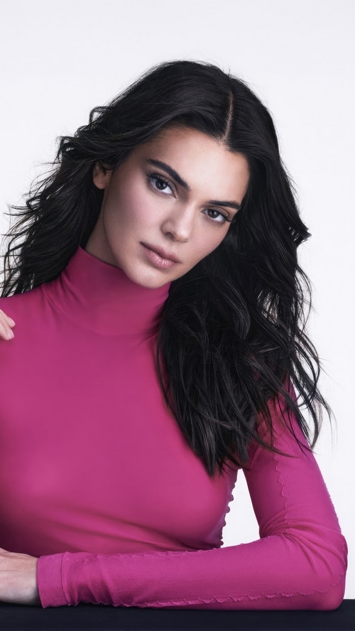 Kendall Jenner in a pink turtleneck