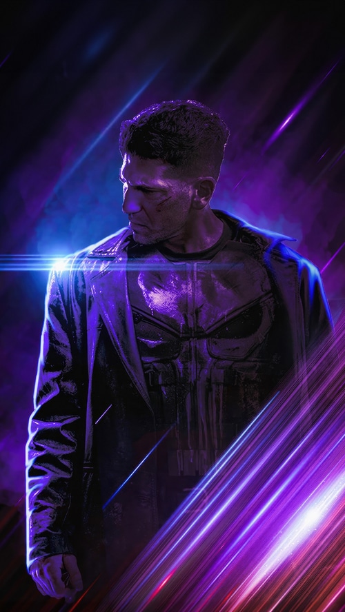 The Punisher Artwork with Purple and Blue Lights