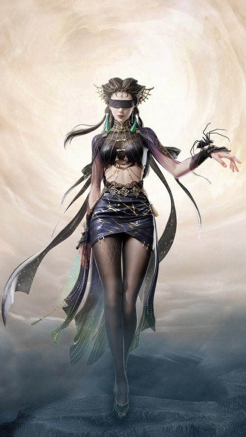 Naraka: Bladepoint character with blindfold and spider