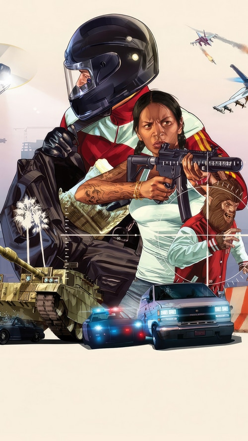 Grand Theft Auto V Characters with Vehicles and Aircraft