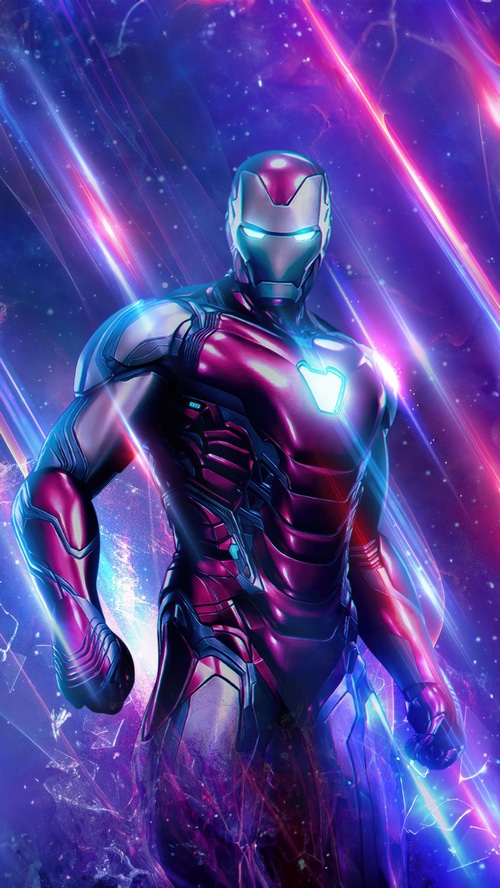 Iron Man in a futuristic suit with glowing lights